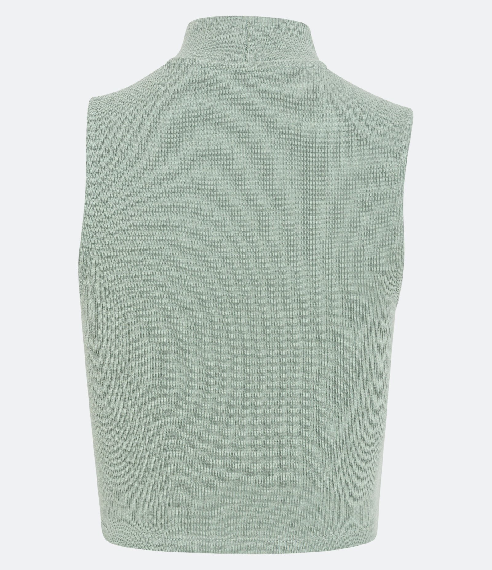 Blusa Cropped Básica sem Manga em Algodão com Gola Alta Verde 7