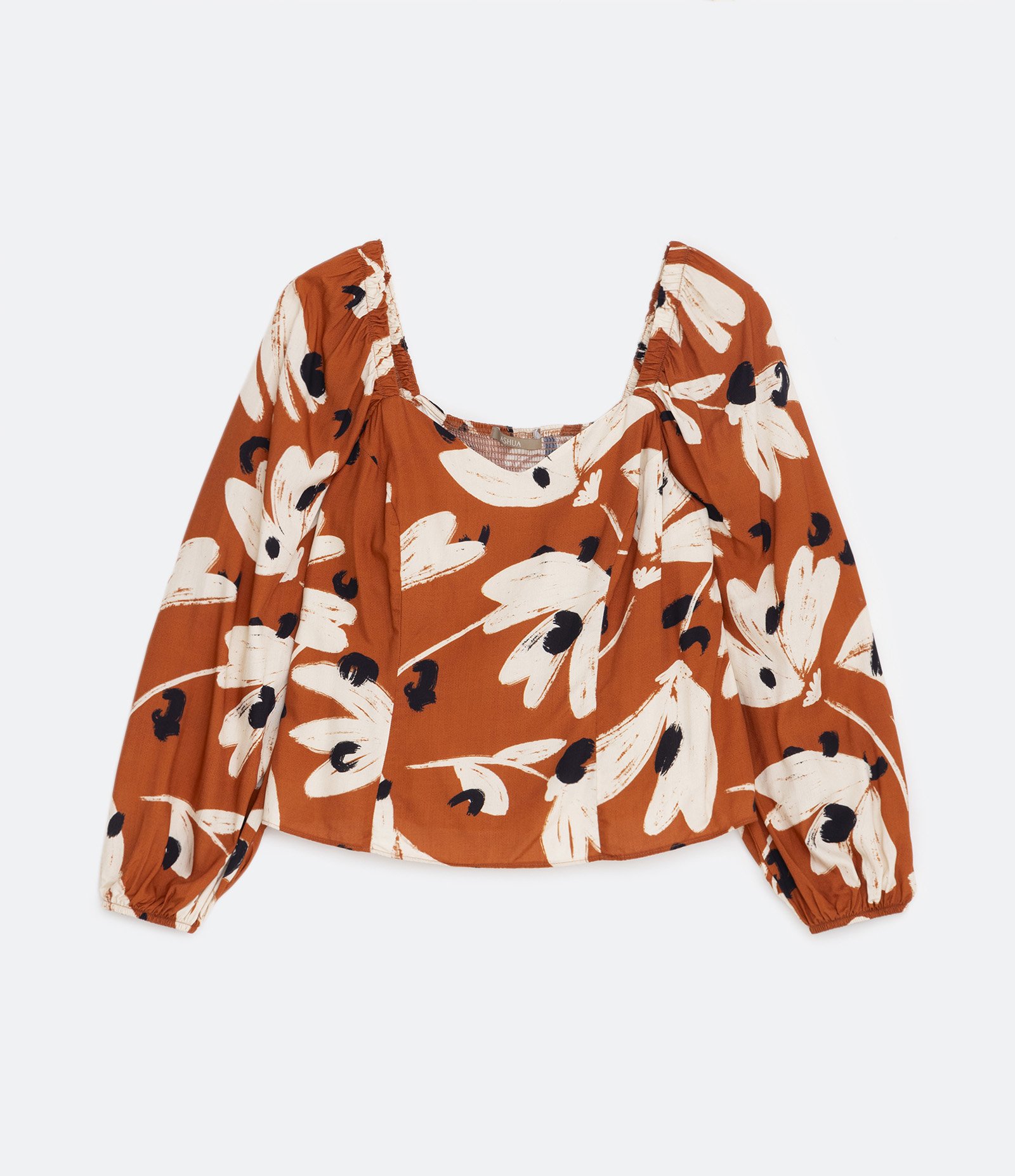 Blusa em Viscose com Lastex nas Costas e Estampa Floral Curve & Plus Size Laranja 5