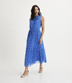 Vestido Midi Sem Mangas em Tule com Estampa de Corações