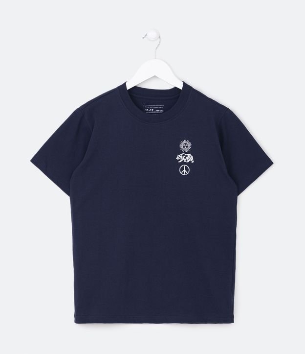 Camiseta Infantil com Estampa Ícones Califórnia - Tam 5 a 14 Anos Azul Marinho 1