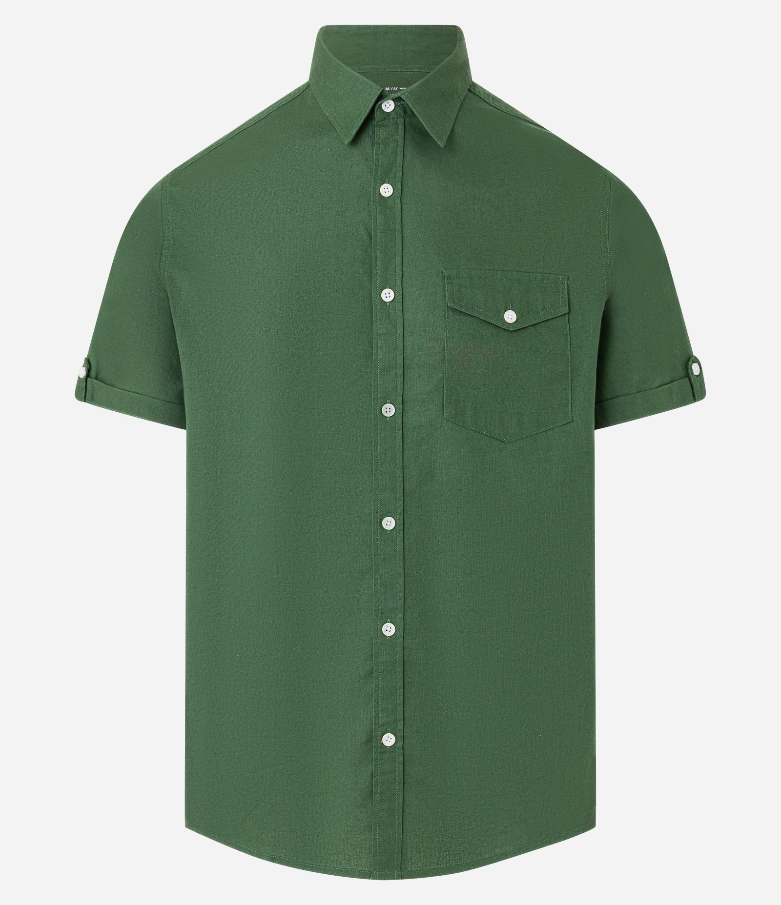 Camisa Comfort em Linho com Bolso e Dobra na Manga Verde Floresta 7