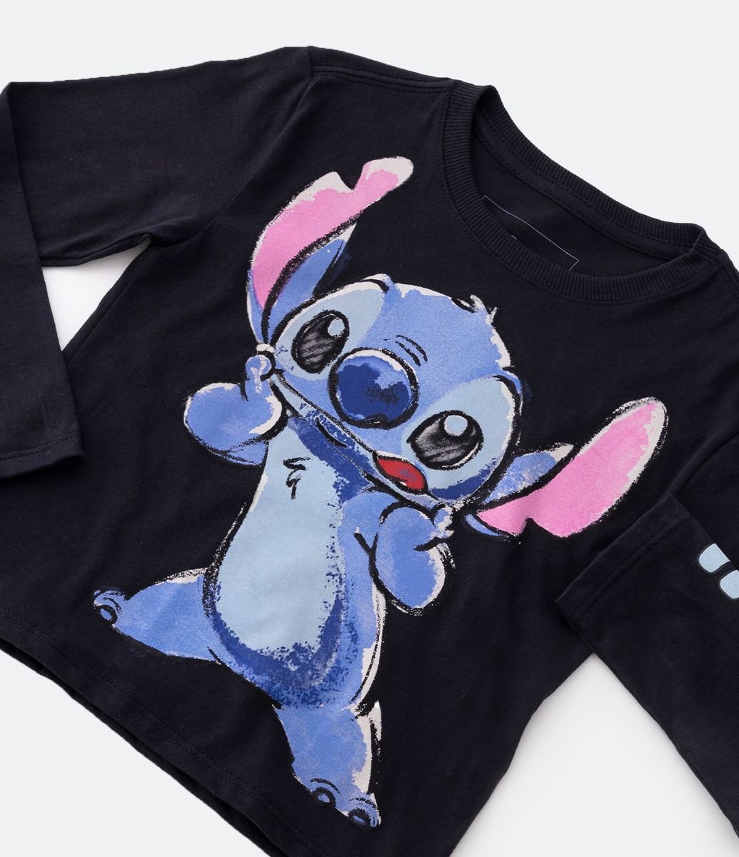 Calça Moletom Infantil Jogger Estampa Stitch Disney Preta