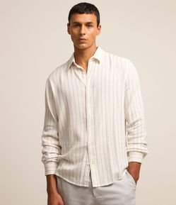 Camisa Regular em Tricoline com Textura de Listras