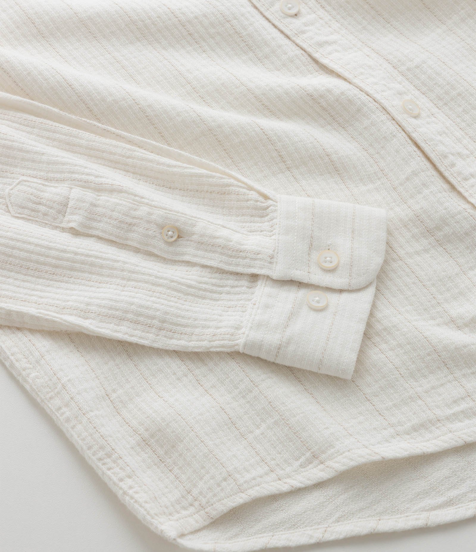 Camisa Regular em Tricoline com Textura de Listras Off White 8