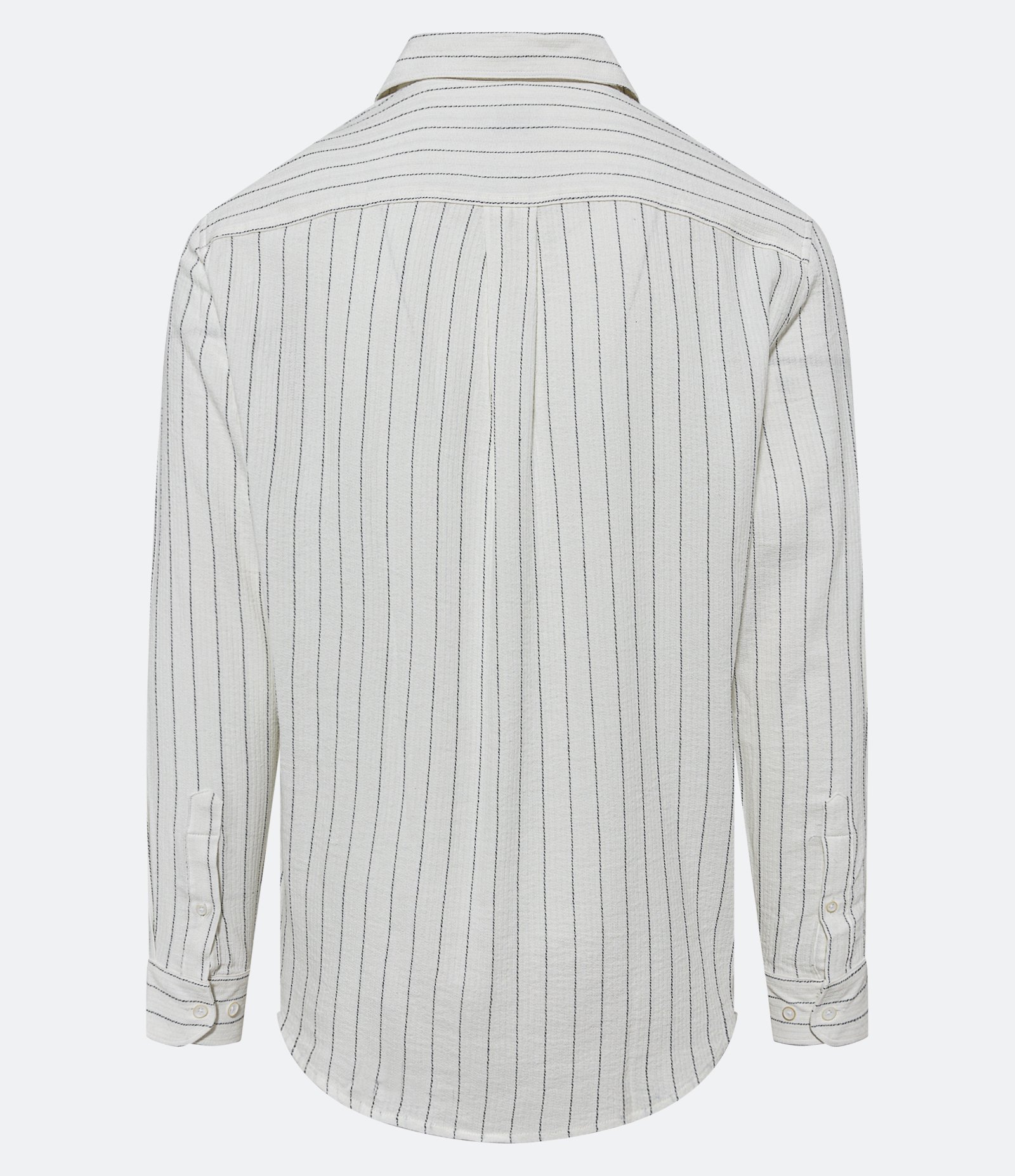 Camisa Regular em Tricoline com Textura de Listras Preto/ Bege 7
