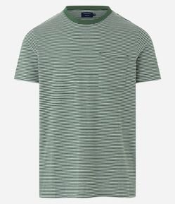Camiseta Regular em Meia Malha com Bolso e Estampa Listrada
