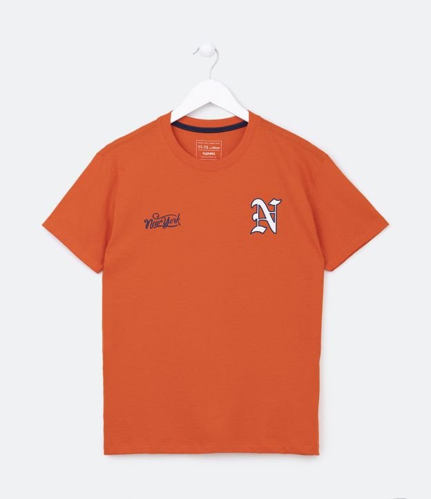 Camiseta Infantil com Estampa Frente e Costas New York - Tam 5 a 14 Anos - Cor: Laranja - Tamanho: 7-8