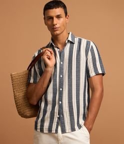 Camisa Comfort em Linho com Estampa de Listras