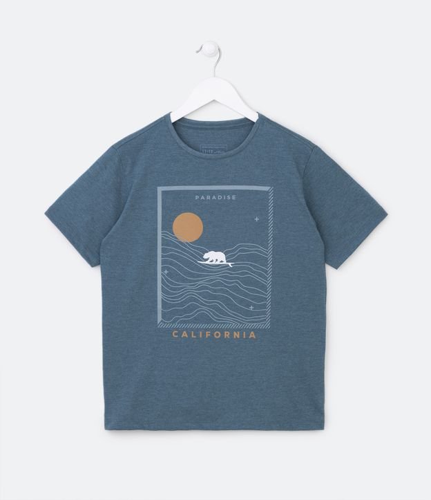 Camiseta Infantil com Estampa Califórnia - Tam 5 a 14 Anos - Cor: Azul - Tamanho: 7-8