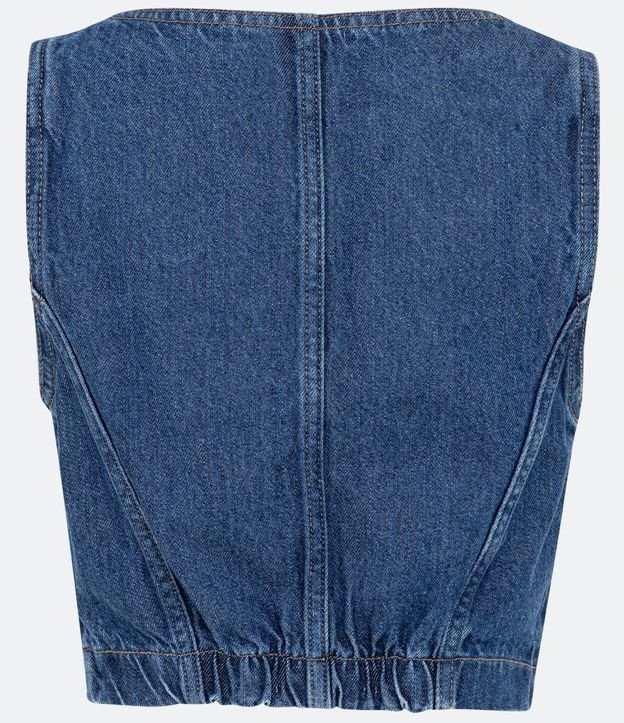 Colete Cropped em Jeans com Recortes Azul 6