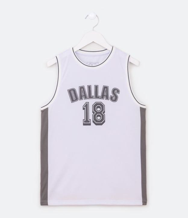 Camiseta Esportiva Infantil de Basquete Dry Fit com Estampa Dallas - Tam 5 a 14 Anos - Cor: Bright White - Tamanho: 13-14