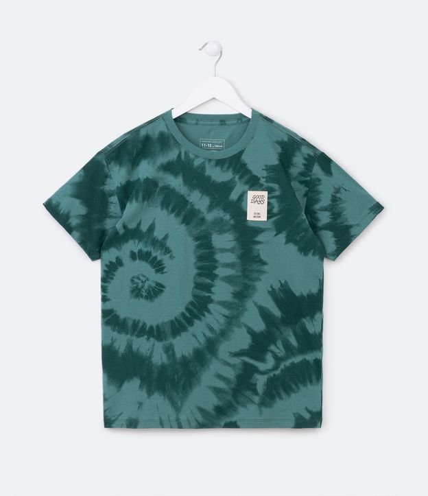 Camiseta Infantil com Estampa Tie Dye e Etiquetinha Frontal - Tam 5 a 14 Anos Verde 1