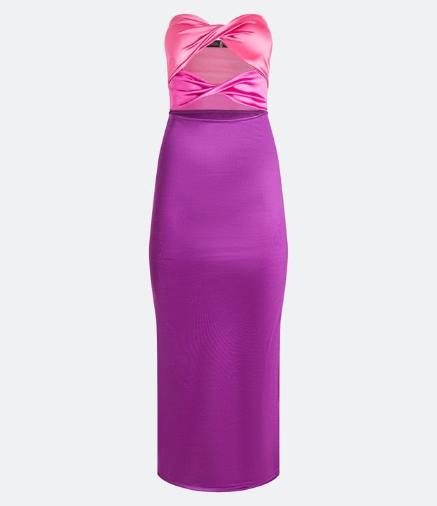 Vestido Longo Acetinado com Decote Tomara que Caia Roxo 6