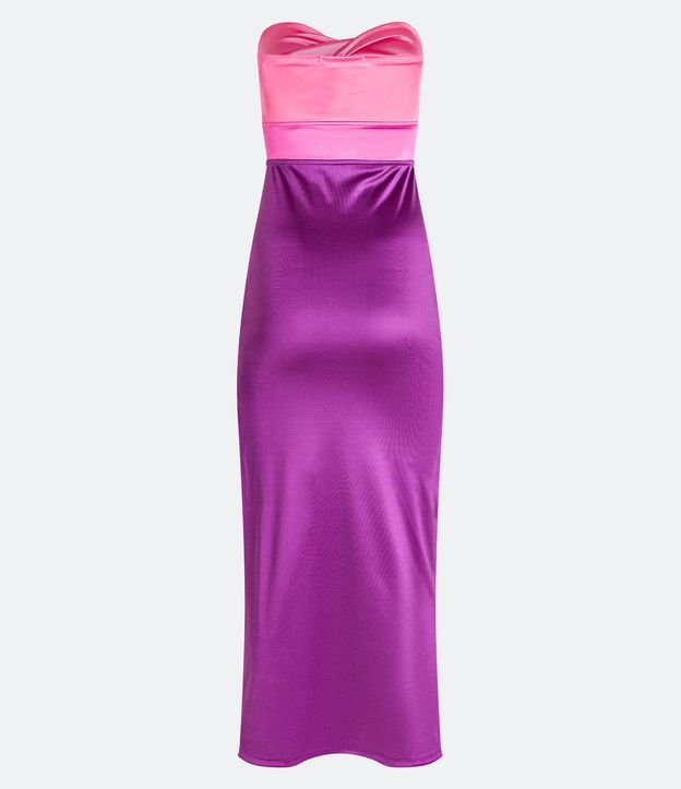 Vestido Longo Acetinado com Decote Tomara que Caia Roxo 7