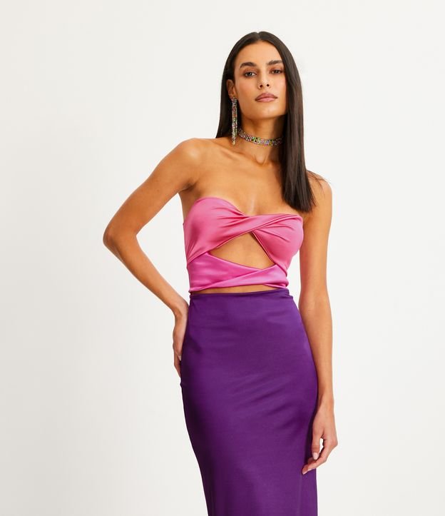 Vestido Longo Acetinado com Decote Tomara que Caia Roxo 2