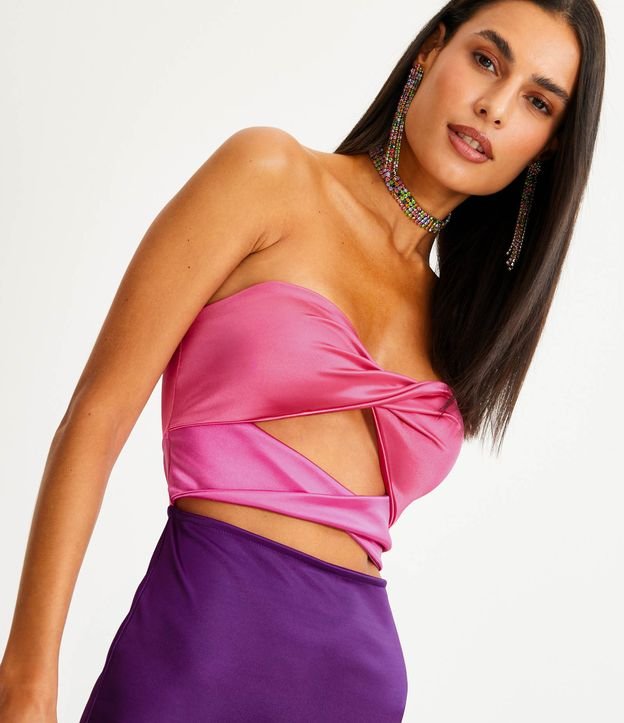 Vestido Longo Acetinado com Decote Tomara que Caia Roxo 4