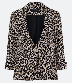 Blazer Alongado em Viscolinho com Estampa Animal Print