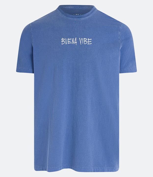 Camiseta Regular em Meia Malha com Lettering Buena Vibe Azul 5