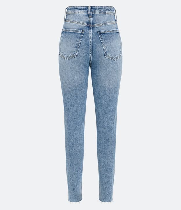 Pantalón Mom Jeans con Desgastes y Barra a Hilo Azul 6
