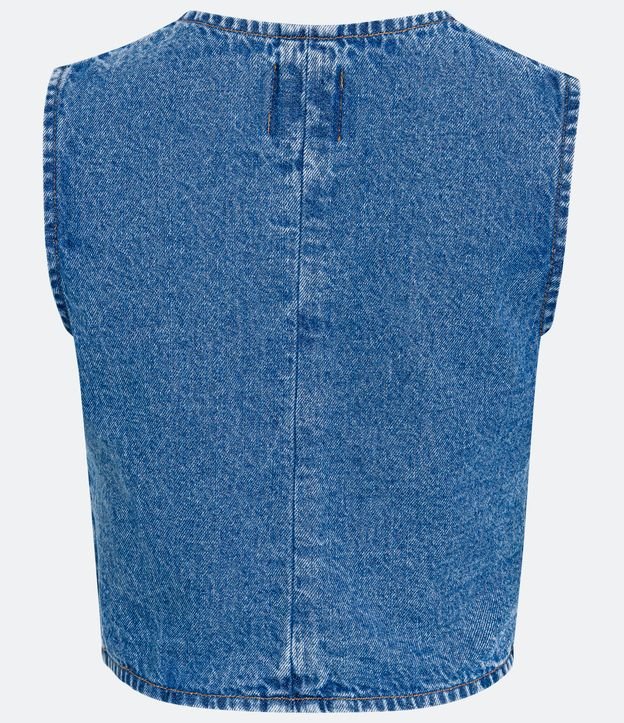 Colete Cropped em Jeans com Bolsos Fake Azul 6