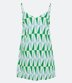 Vestido Curto em Linho com Decote V e Estampa Geométrica