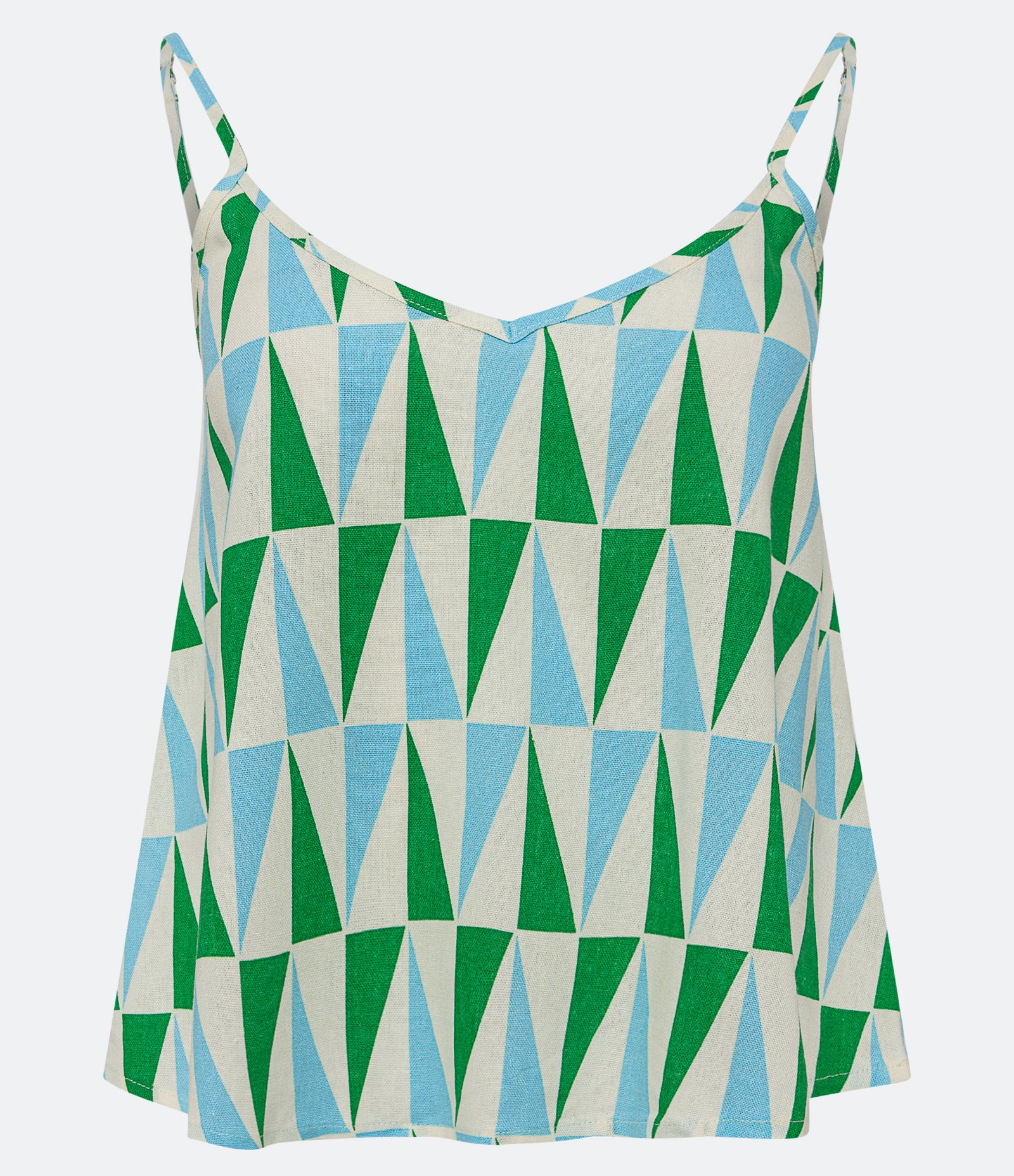 Blusa de Alça em Viscolinho com Estampa Geométrica Verde/Azul 4