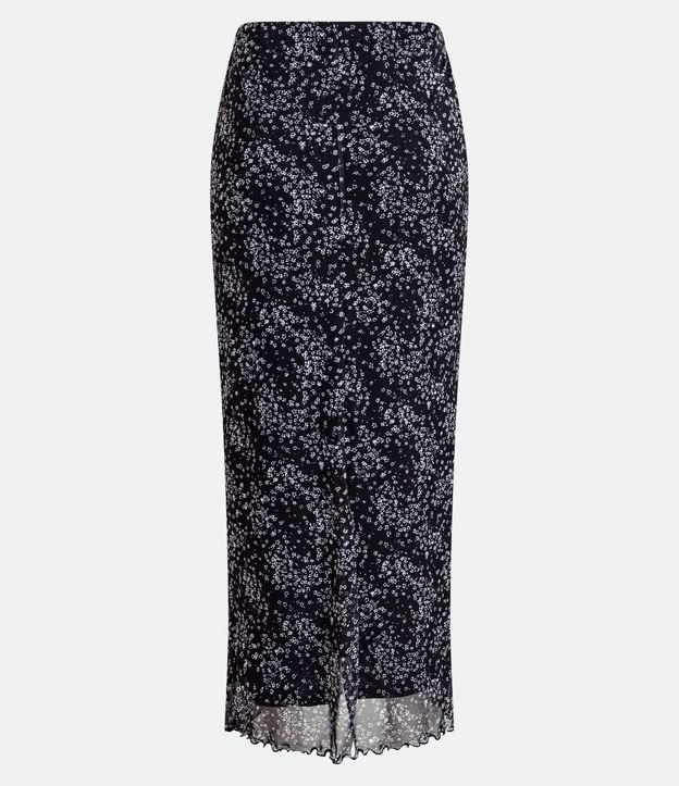 Pollera Midi en Tul con Estampa Floral y Abertura Negro 6