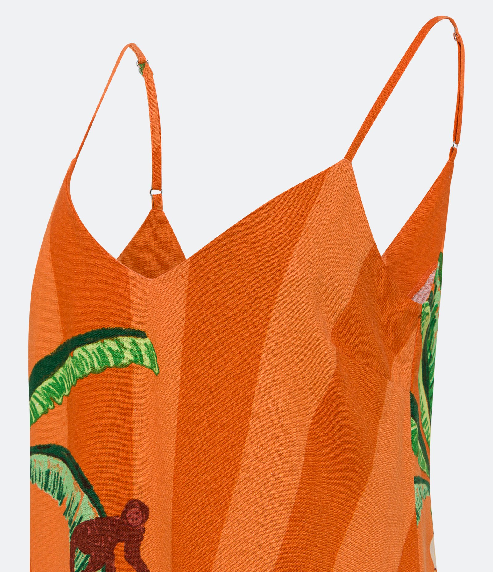 Vestido Curto em Linho com Estampa Tropical Laranja 6