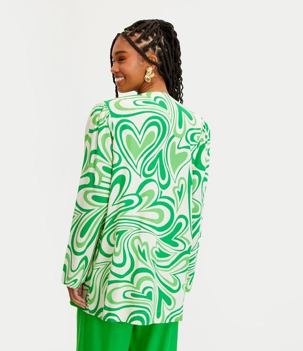 Kimono Alongado em Linho com Estampa de Corações Psicodélicos Verde 3