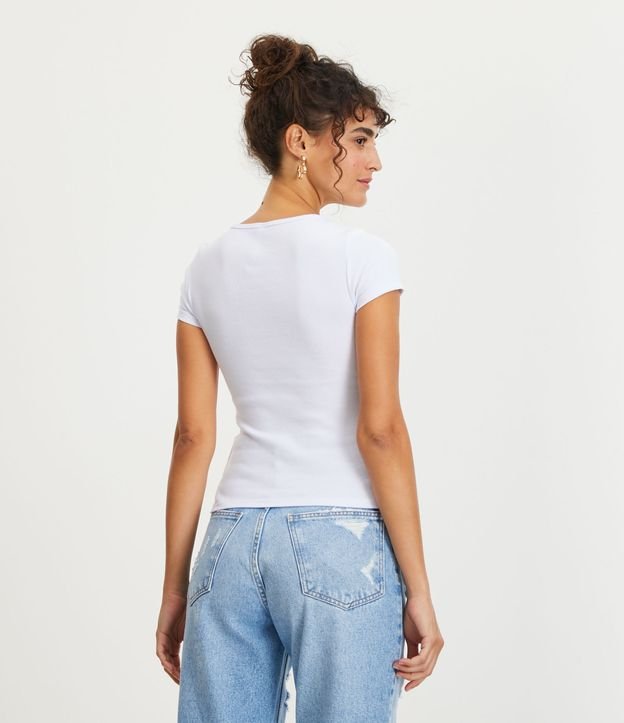 Blusa Básica en Ribana Acanalada con Mangas Cortas Blanco 3