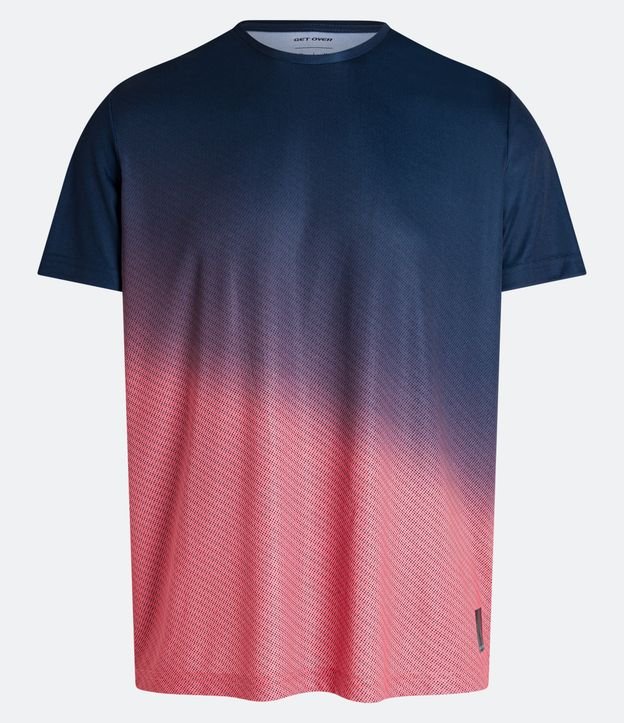 Camiseta Esportiva com Estampa Degradê e Etiqueta na Barra Azul/ Rosa 5