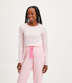 Blusa de Pijama em Ribana com Textura Canelada e Ondulado na Barra