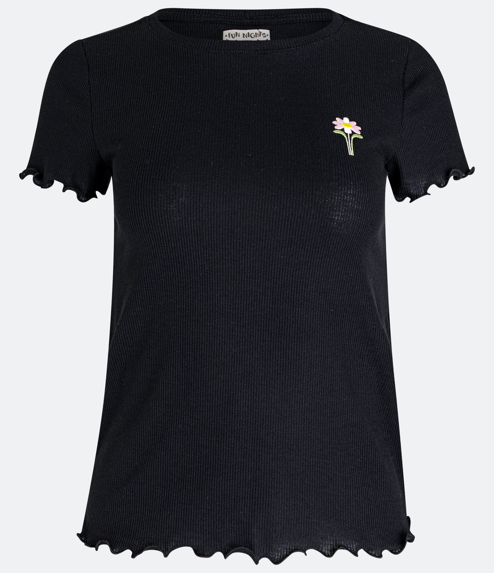 Blusa de Pijama em Ribana com Bordado de Flor Preto 1