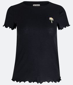 Blusa de Pijama em Ribana com Bordado de Flor