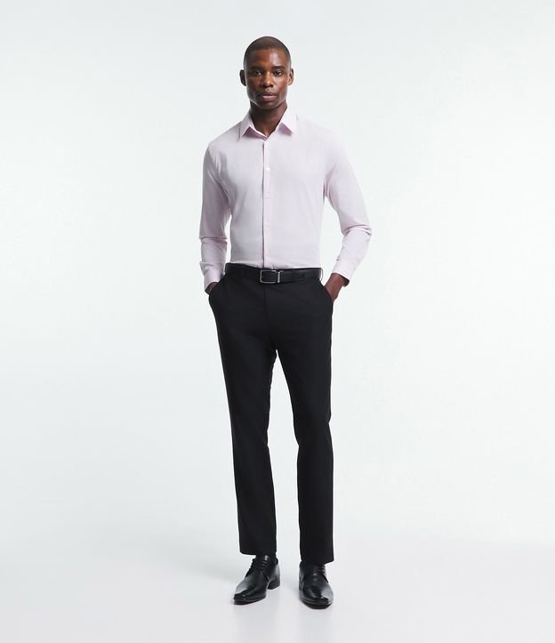 Camisa Regular Social em Algodão com Textura de Listras
