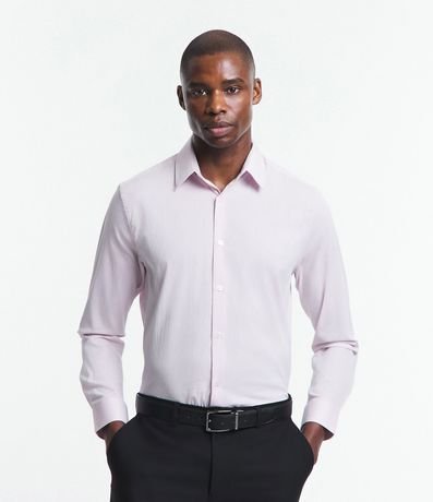 Camisa Regular Social em Algodão com Textura de Listras Menor preço em Camisa Regular Social em Algodão com Textura de Listras