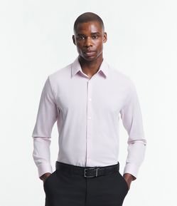 Camisa Regular Social em Algodão com Textura de Listras