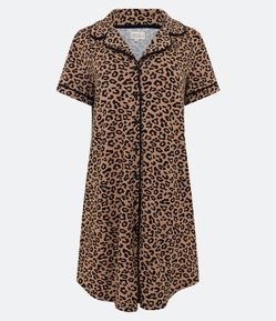 Camisola Americana Curta em Viscolycra com Estampa Animal Print Onça