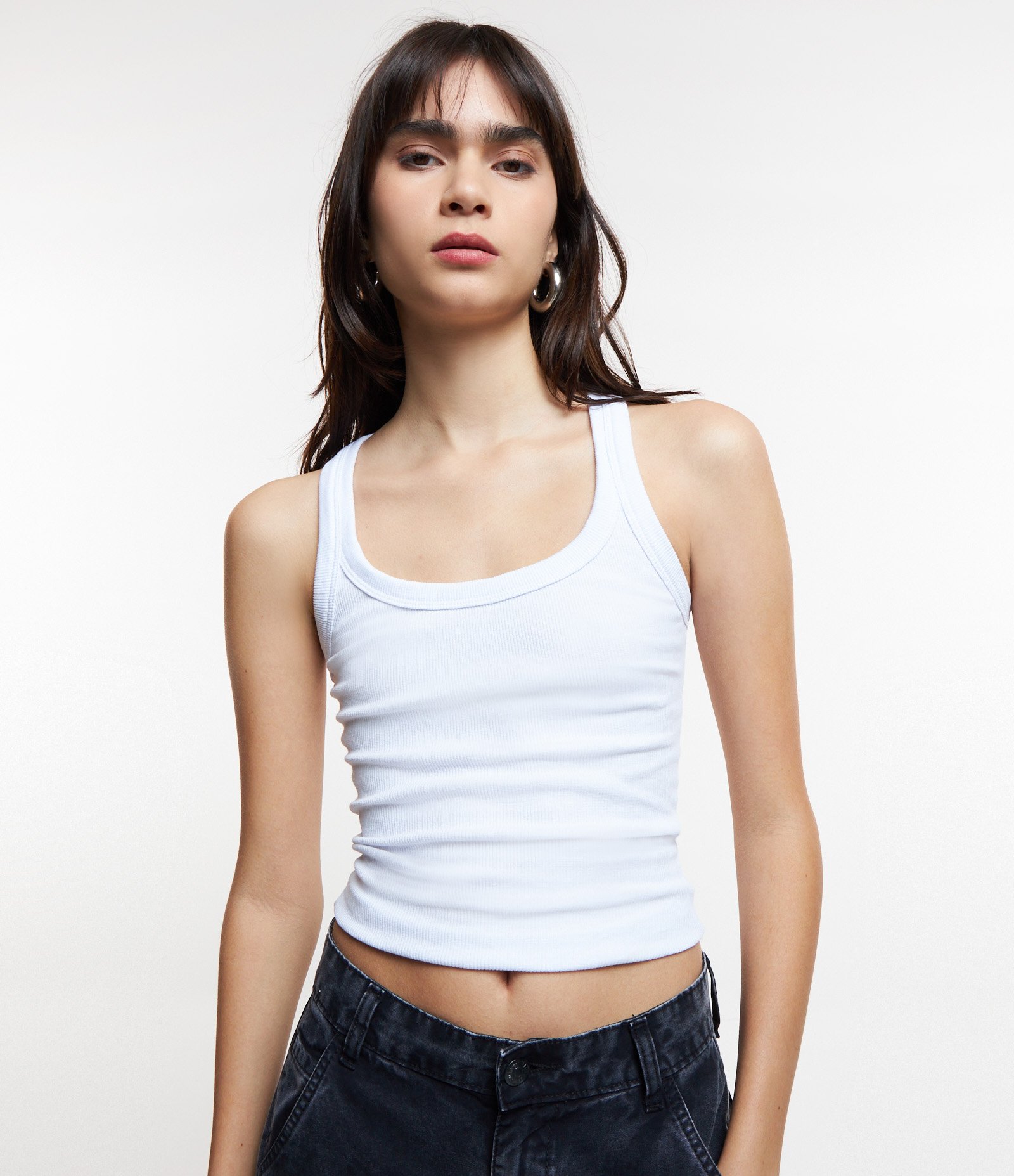 Blusa Regata Em Ribana Com Textura Canelada Branco