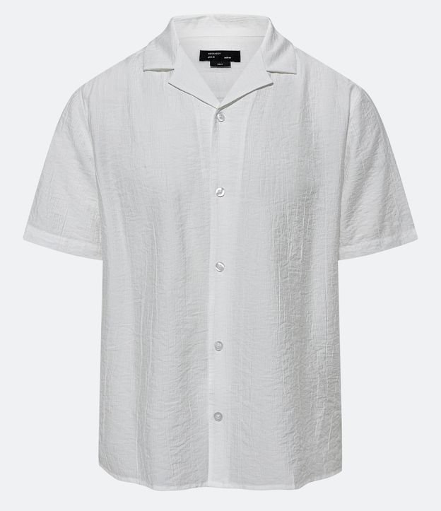 Camisa Slim em Viscose com Textura Diferenciada e Gola Colarinho Off White 7