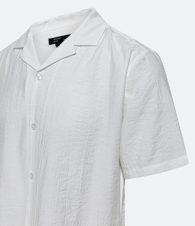 Camisa Slim em Viscose com Textura Diferenciada e Gola Colarinho Off White 8