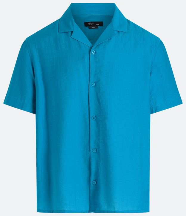 Camisa Slim em Viscose com Textura Diferenciada e Gola Colarinho Azul Turquesa 7
