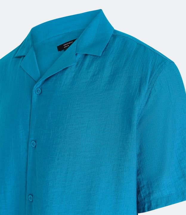 Camisa Slim em Viscose com Textura Diferenciada e Gola Colarinho Azul Turquesa 8
