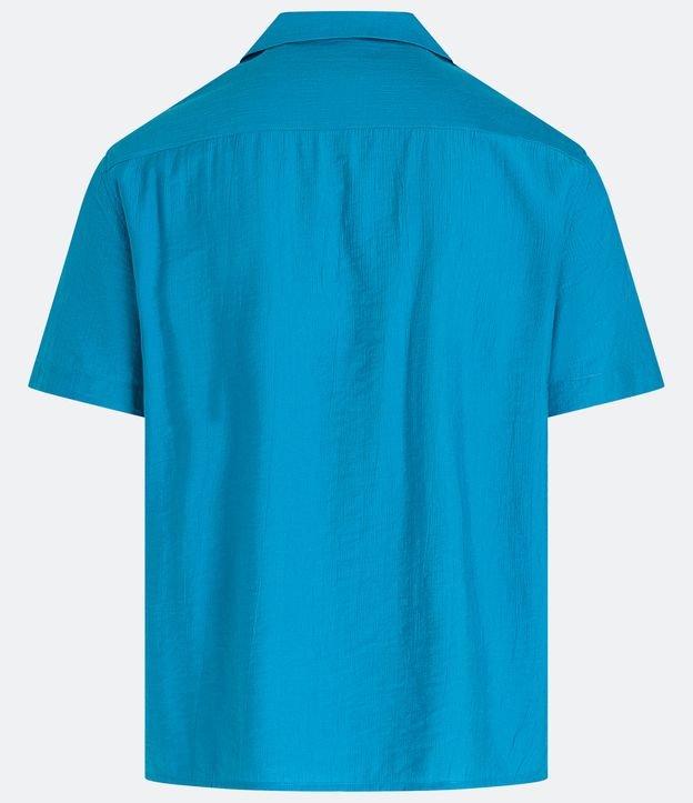 Camisa Slim em Viscose com Textura Diferenciada e Gola Colarinho Azul Turquesa 9