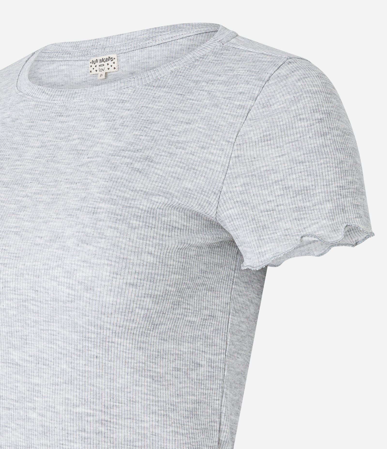 Blusa de Pijama em Ribana com Babado na Manga Cinza Claro 6