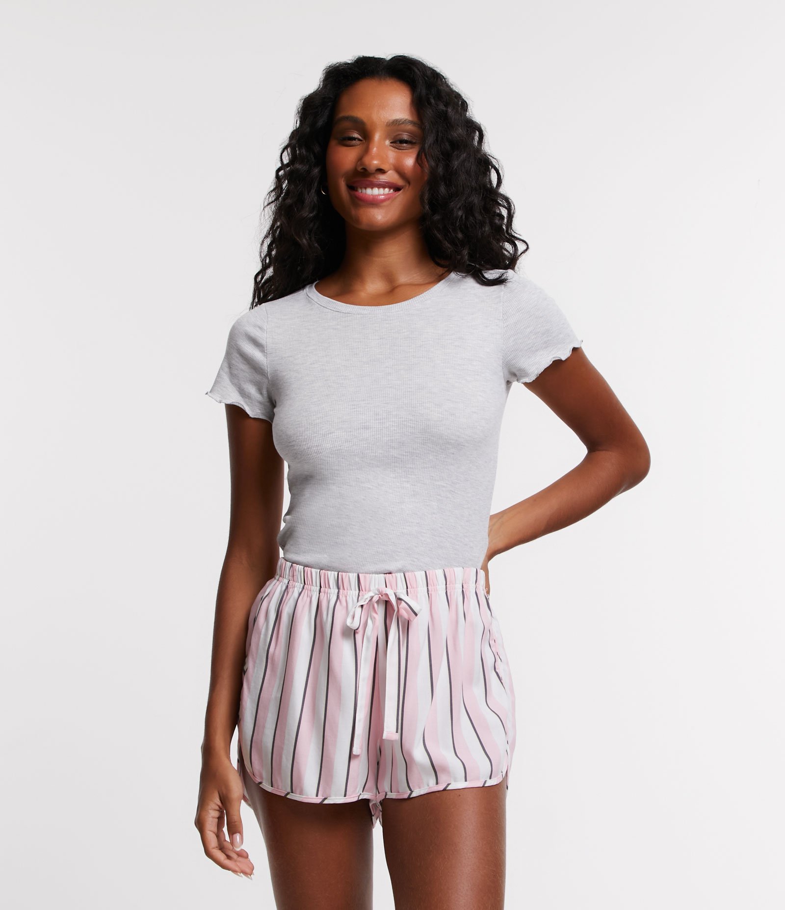 Blusa de Pijama em Ribana com Babado na Manga Cinza Claro 1