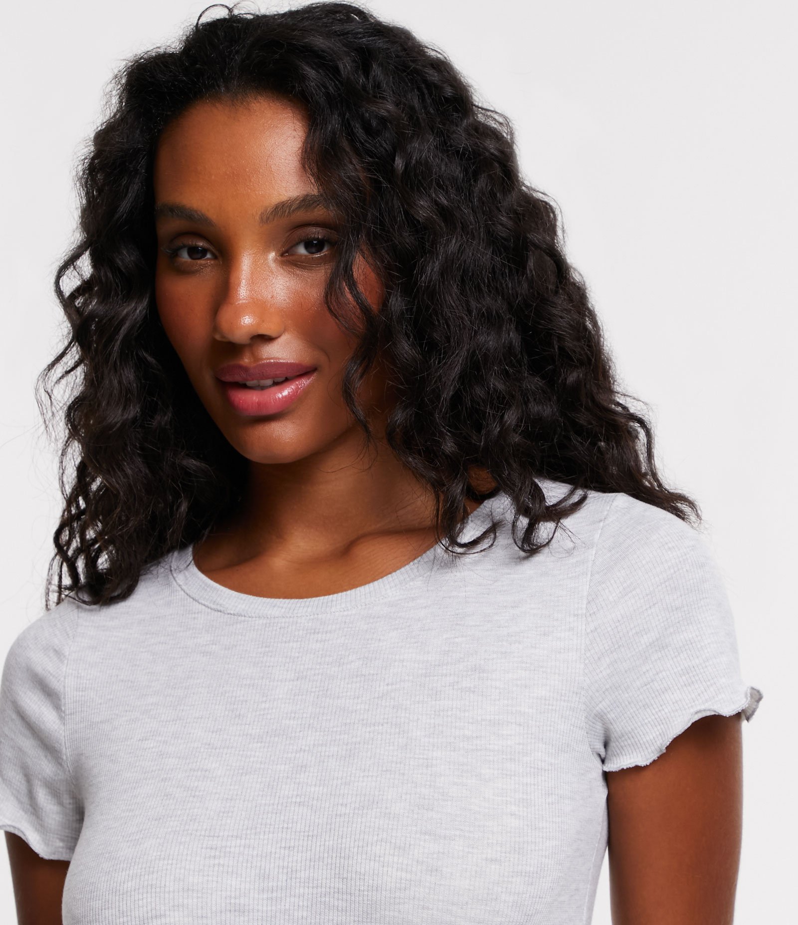 Blusa de Pijama em Ribana com Babado na Manga Cinza Claro 4