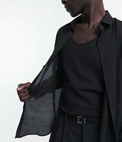 Camisa Slim em Liocel com Gola Colarinho e Textura