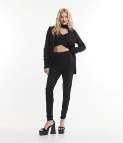 Calça Skinny em Ponto Roma com Aplicação de Brilhos