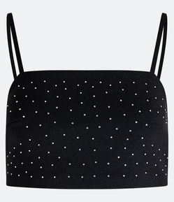 Blusa Cropped em Ponto Roma com Decote Reto e Strass